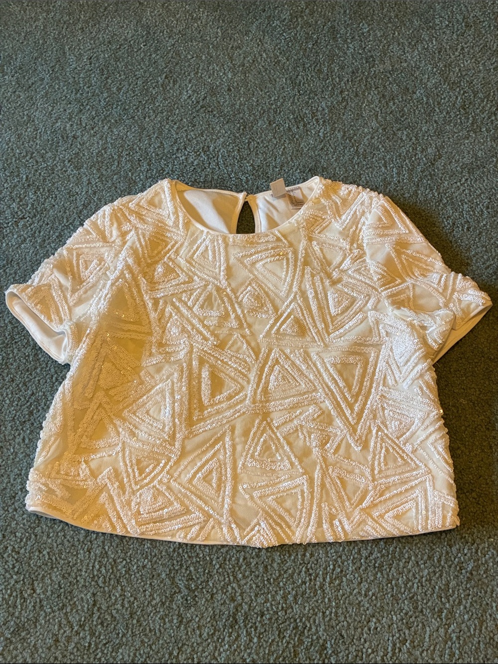 Forever 21 Ivory Sequin Cropped Short-Sleeve Top
